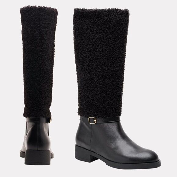 Andre‎ Assous Womens Boot Knee High Leather Sherpa  Black - Picture 1 of 10